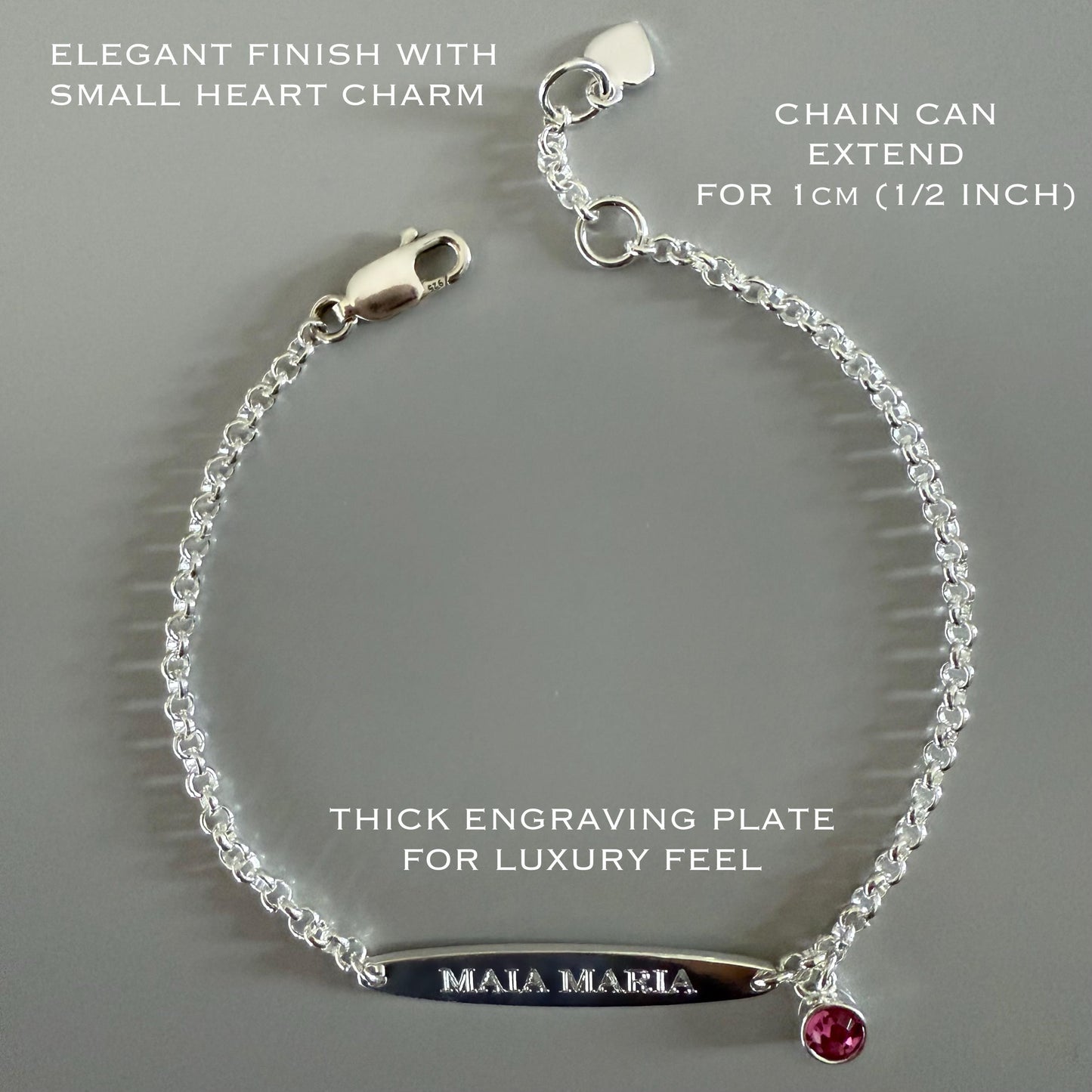 birthstone bracelet, name bar bracelet, sterling silver, engraved name plate, personalised gifts, birthday gift, gift for women, SBE12