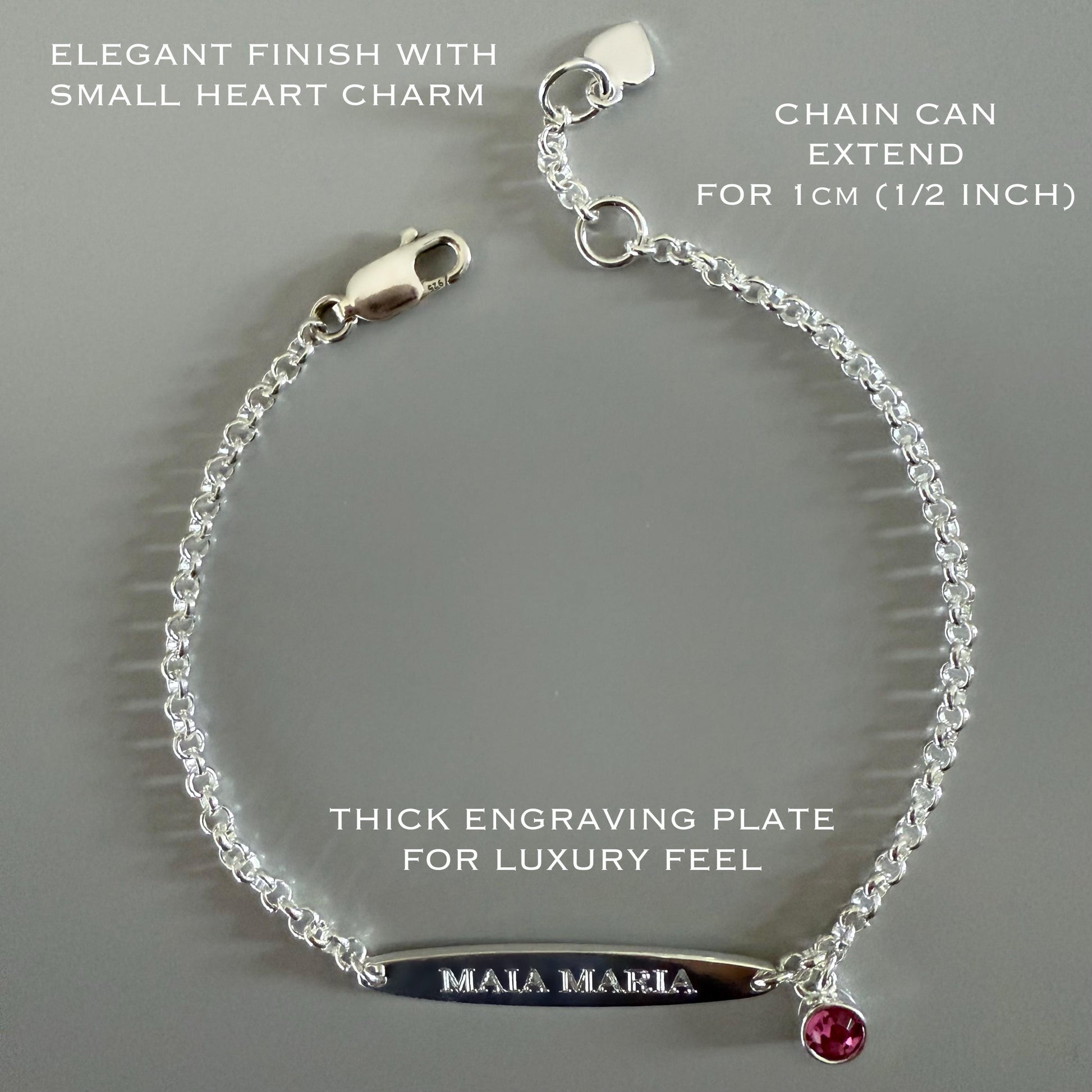 birthstone bracelet, name bar bracelet, sterling silver, engraved name plate, personalised gifts, birthday gift, gift for women, SBE12