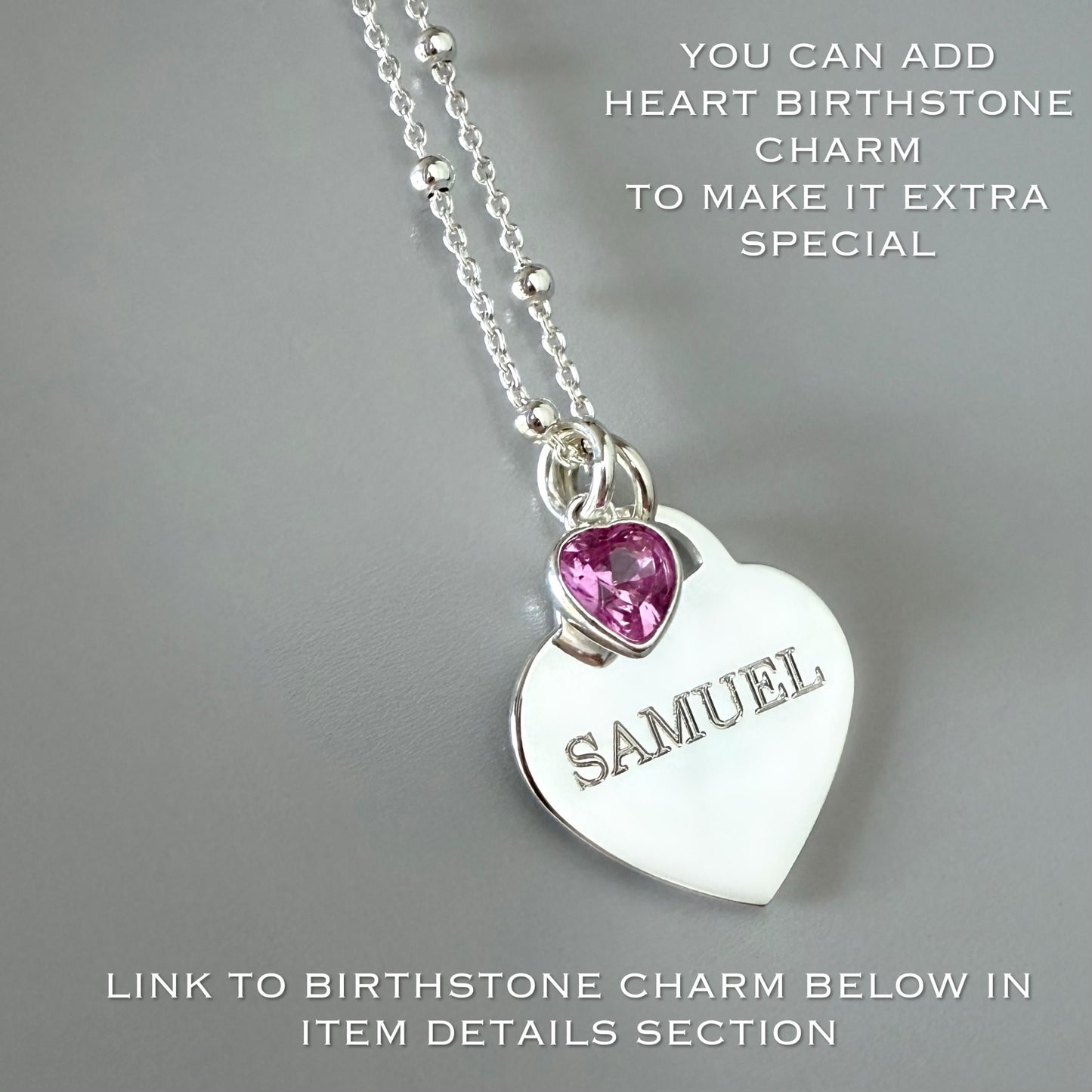 engraved large heart charm, sterling silver, word pendant for necklace, unique gifts, minimalist, bridesmaids gift, personalised gift, SPE16