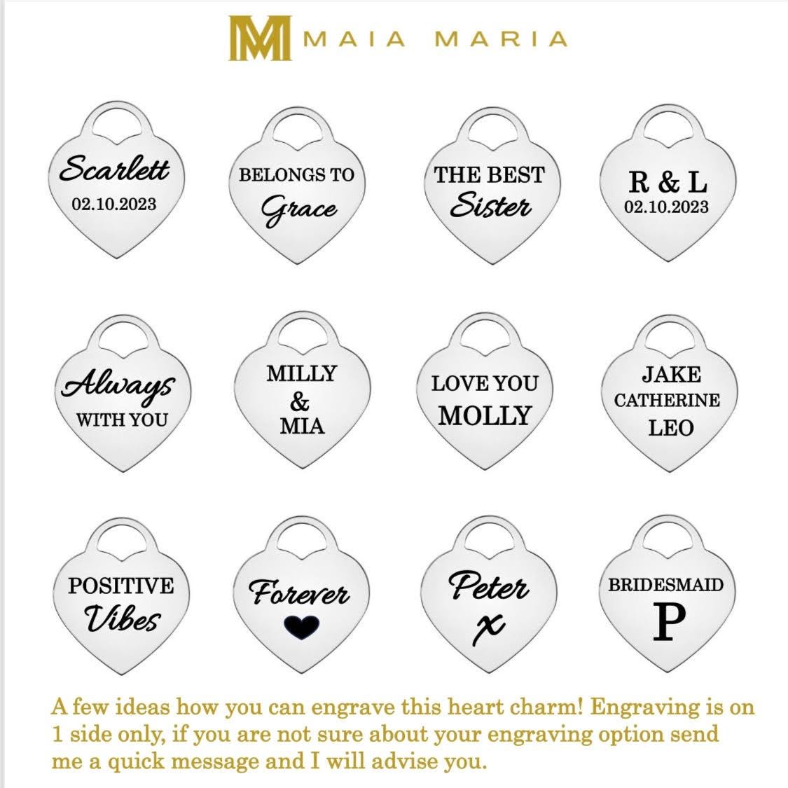 engraved large heart charm, sterling silver, word pendant for necklace, unique gifts, minimalist, bridesmaids gift, personalised gift, SPE16