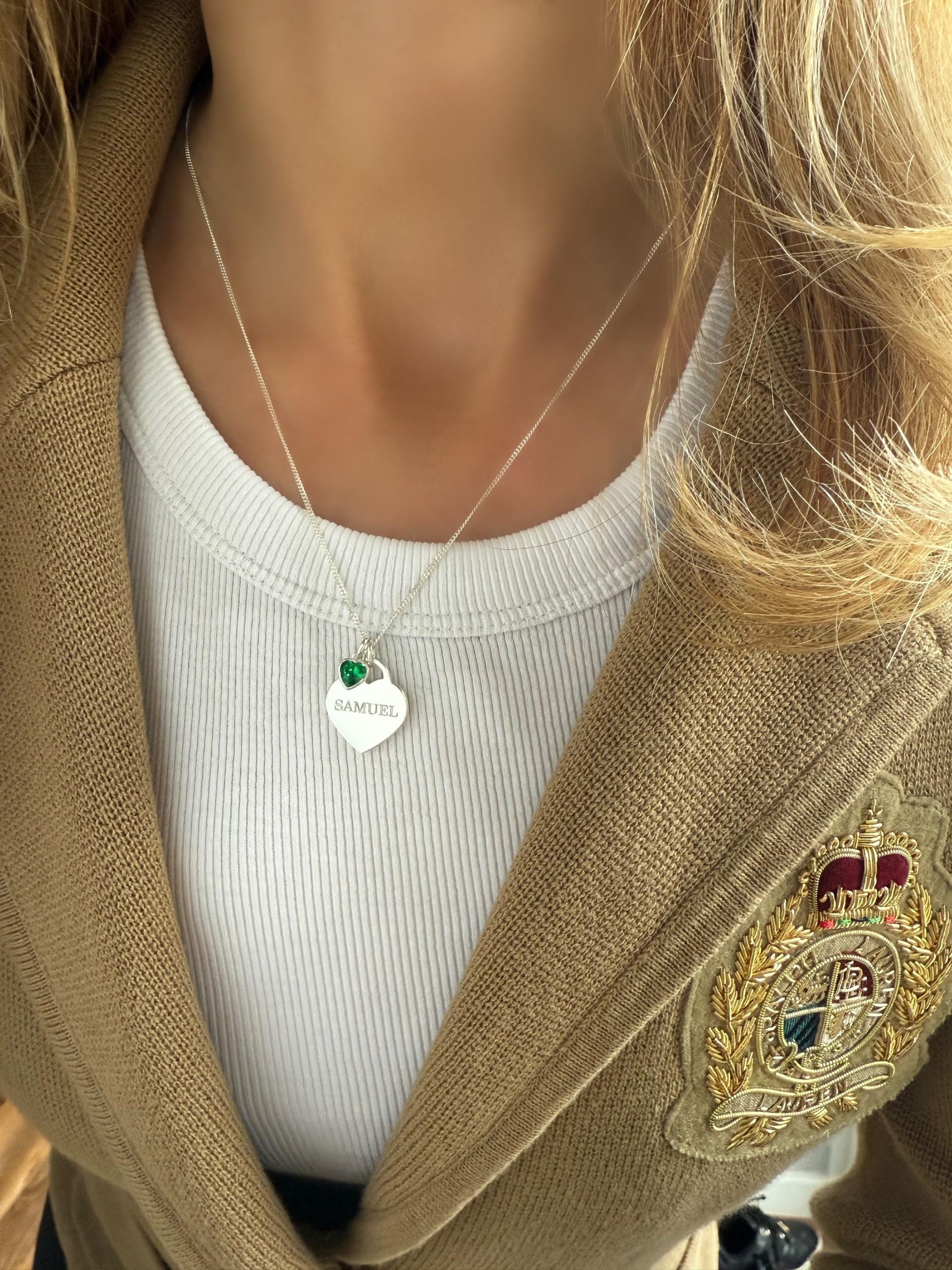 engraved large heart necklace, birthstone, name necklace, sterling silver, satellite chain, birthday gift, personalised gift, keepsake,SNE18