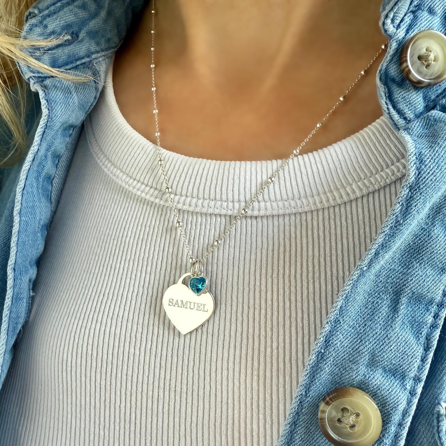 engraved large heart necklace, birthstone, name necklace, sterling silver, satellite chain, birthday gift, personalised gift, keepsake,SNE18