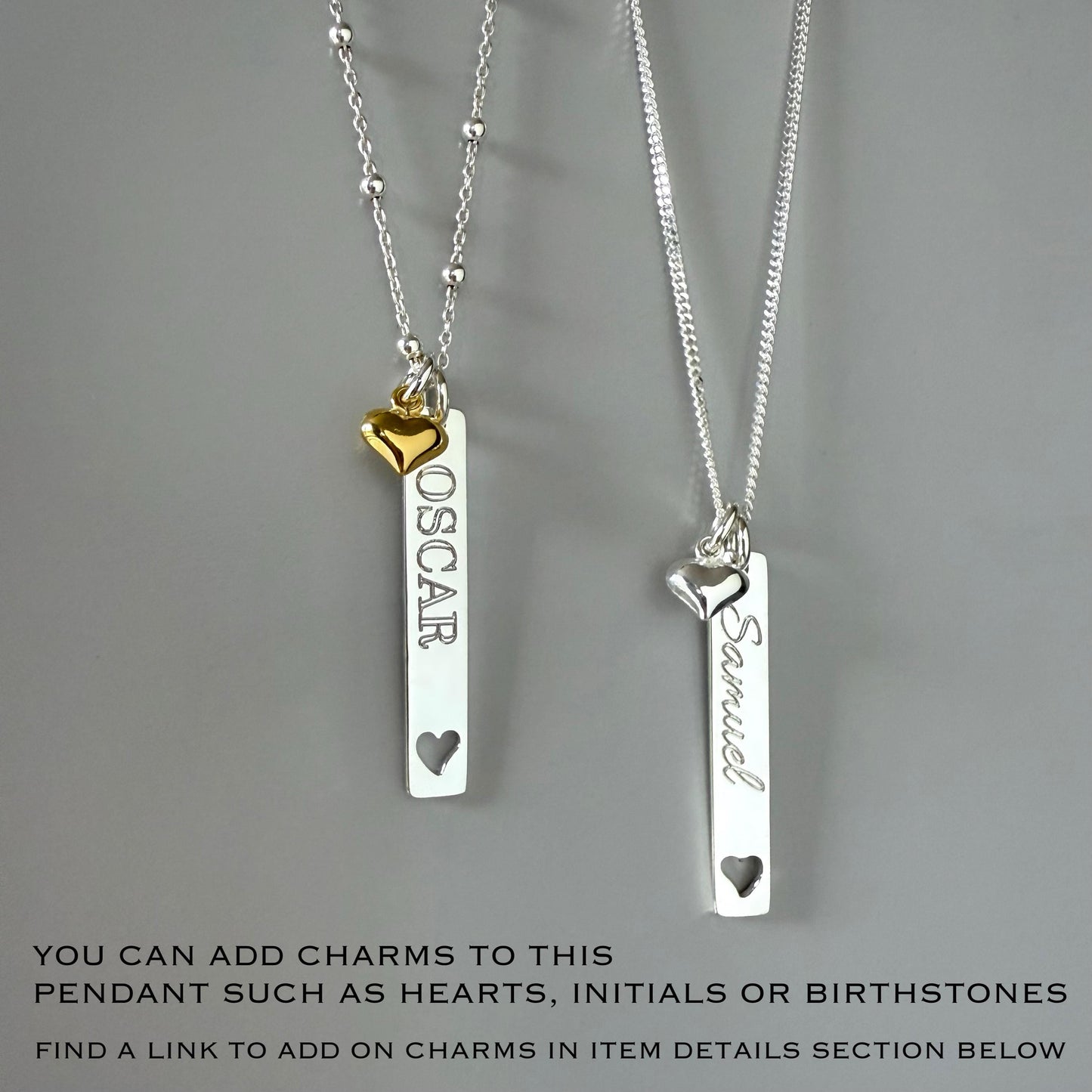 engraved rectangular bar charm, sterling silver, word pendant for necklace, necklace tag, unique gifts, minimalist, personalised gift, SPE16