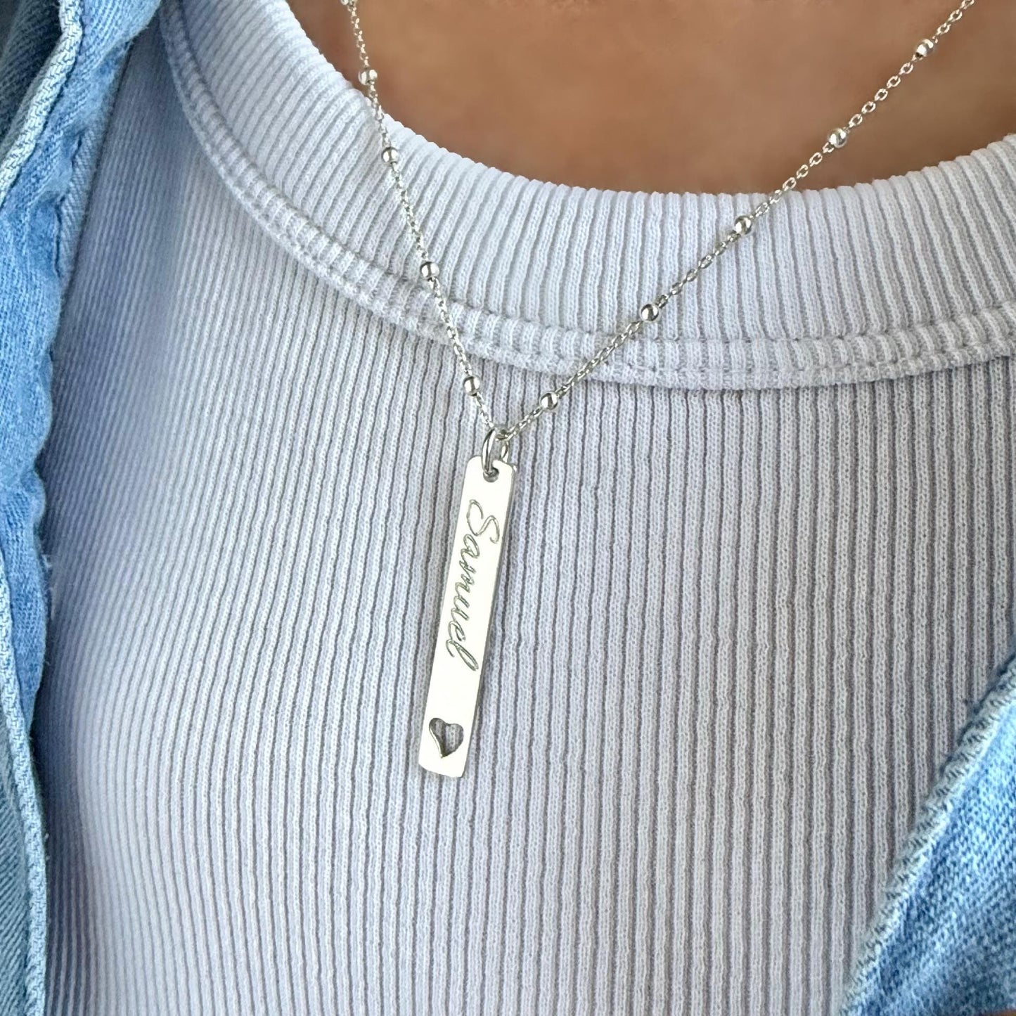 engraved rectangular bar necklace, sterling silver, name necklace, birthday gift, personalised gift, keepsake, word charm, SNE19
