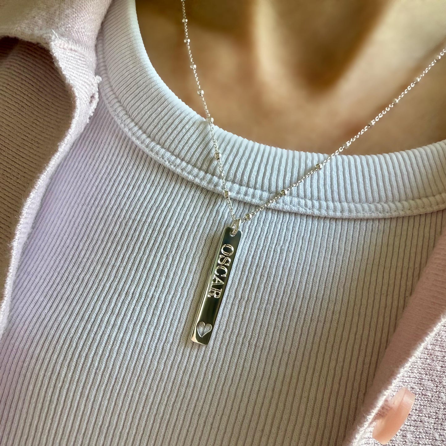 engraved rectangular bar necklace, sterling silver, name necklace, birthday gift, personalised gift, keepsake, word charm, SNE19