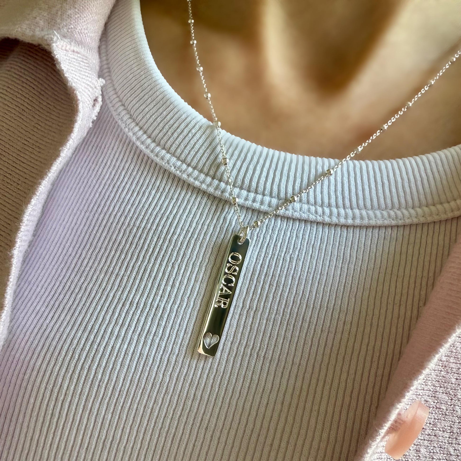 engraved rectangular bar necklace, sterling silver, name necklace, birthday gift, personalised gift, keepsake, word charm, SNE19