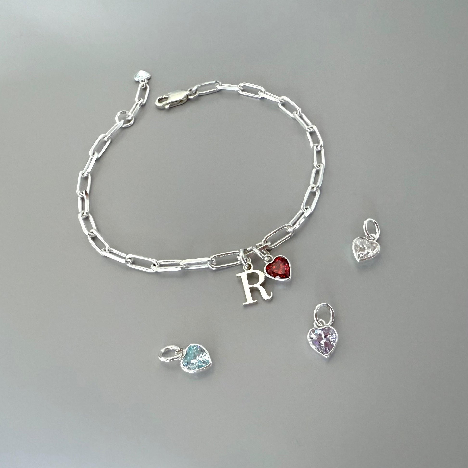 birthstone heart and initial sterling silver bracelet, personalised jewellery, monogram bracelet,18th birthday gift, keepsake, SB2506