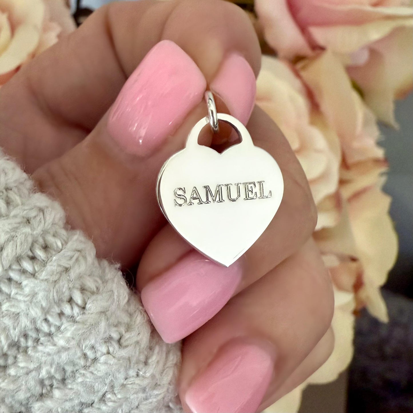 engraved large heart charm, sterling silver, word pendant for necklace, unique gifts, minimalist, bridesmaids gift, personalised gift, SPE16