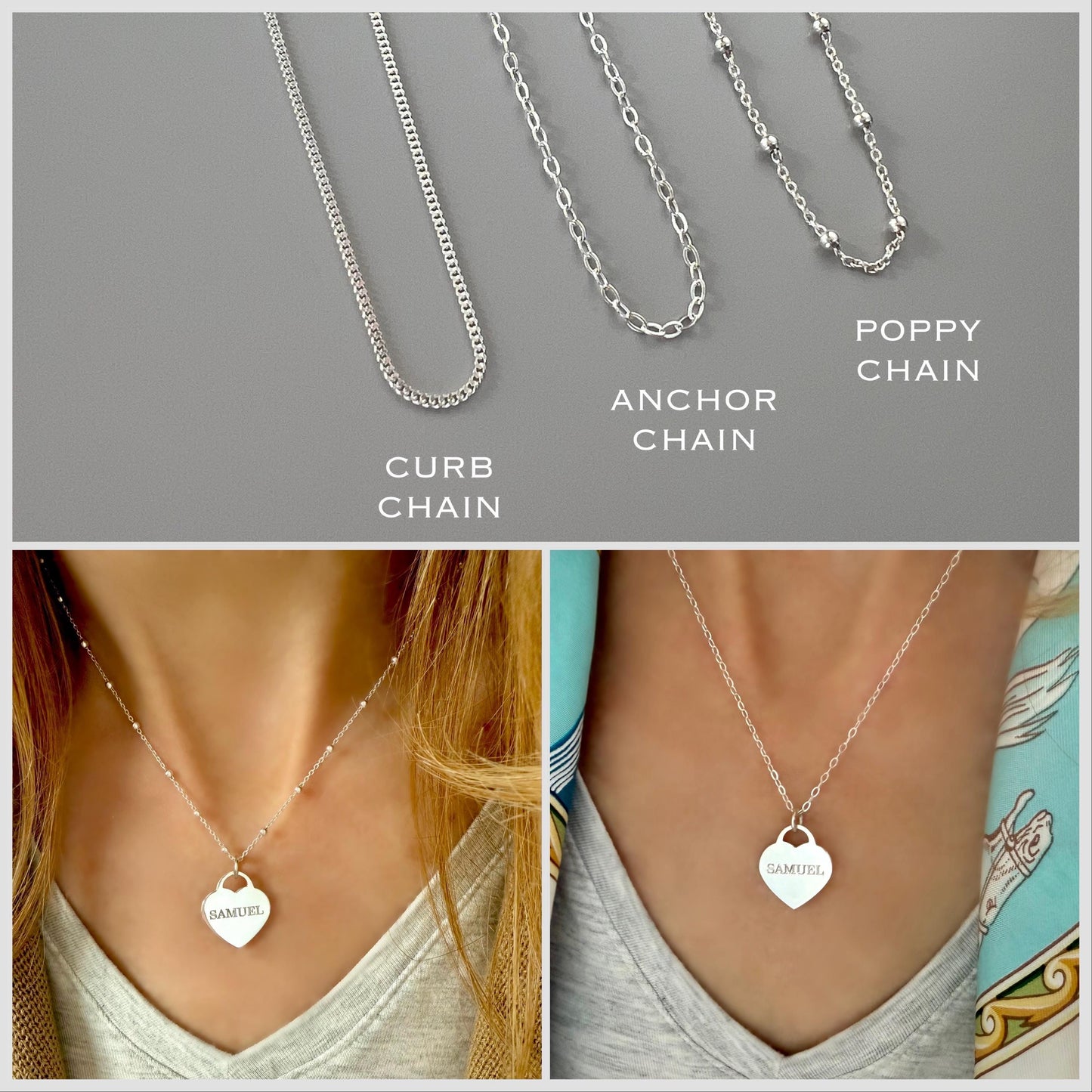 engraved large heart necklace, name necklace, sterling silver, satellite chain, birthday gift, personalised gift, keepsake, word charm,SNE17