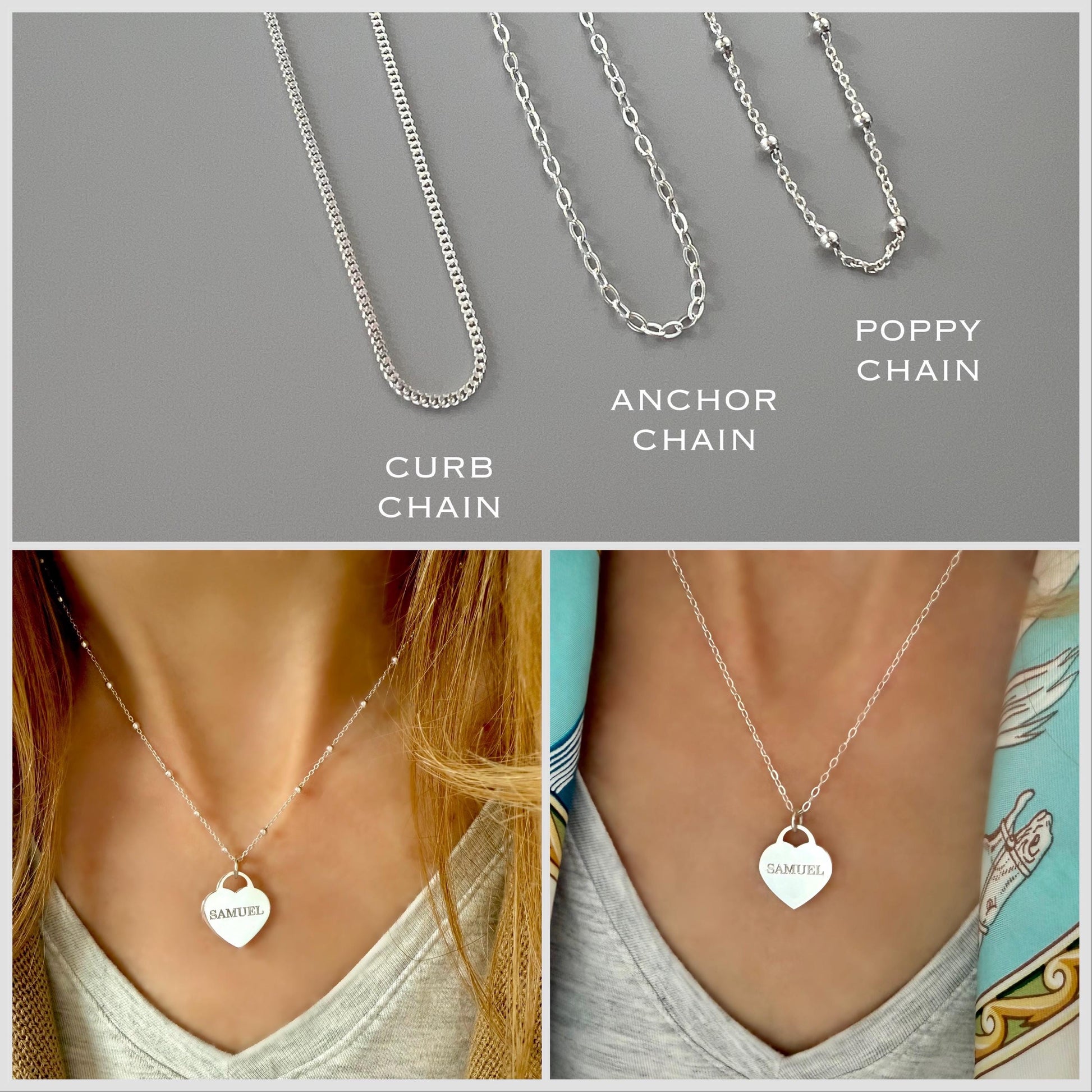 engraved large heart necklace, name necklace, sterling silver, satellite chain, birthday gift, personalised gift, keepsake, word charm,SNE17