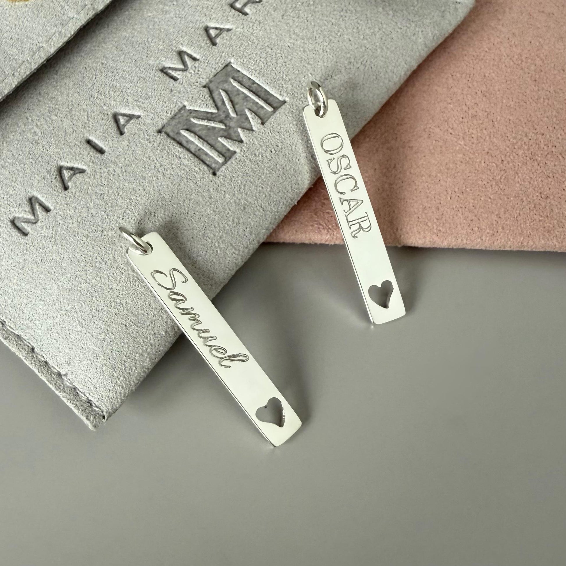 engraved rectangular bar charm, sterling silver, word pendant for necklace, necklace tag, unique gifts, minimalist, personalised gift, SPE16