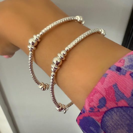 bangle beaded bracelet, sterling silver, stretchy, silver bracelet, handmade, minimalist, gift for women, stackable bracelet, SBB07