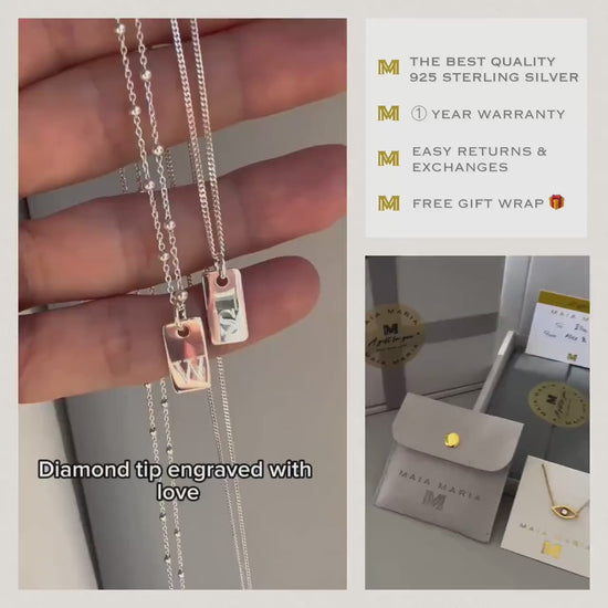 initial necklace for her, engraved tag initial, monogram pendant necklace for birthday gift, custom letter necklace, gift for mum, SNE04