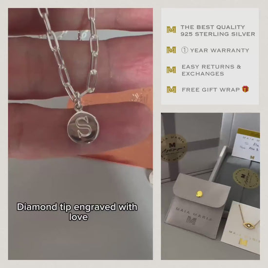 engraved initial necklace for her, sterling silver, monogram pendant, birthday gift, custom letter necklace, gift for mum DEYA SNE02