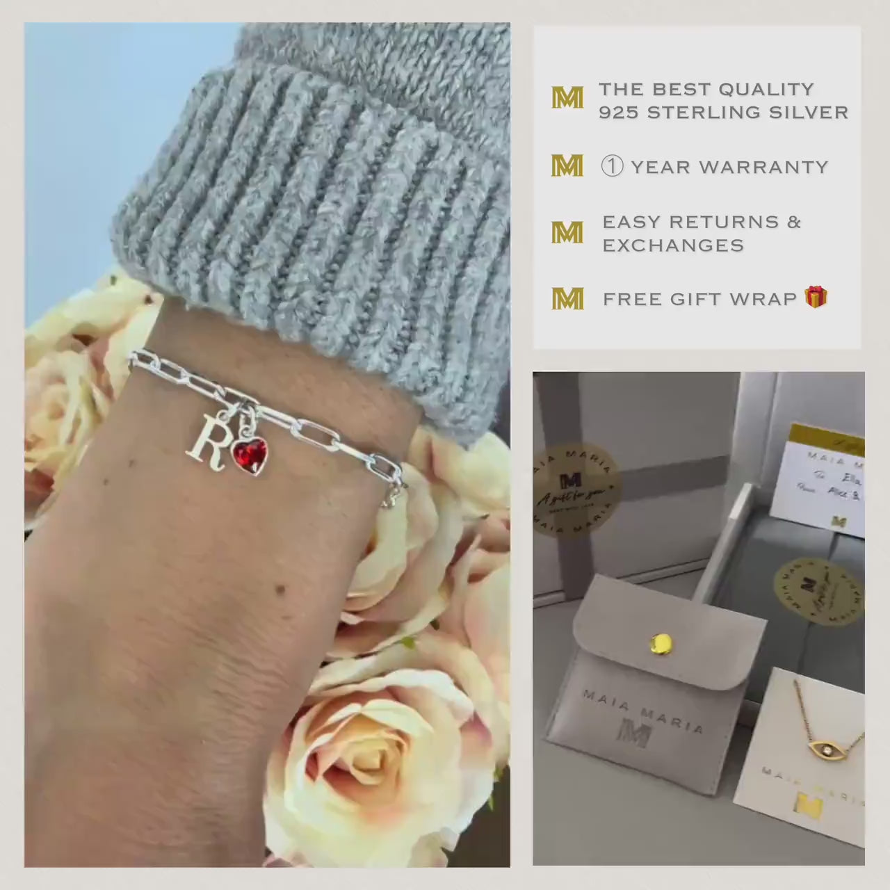 birthstone heart and initial sterling silver bracelet, personalised jewellery, monogram bracelet,18th birthday gift, keepsake, SB2506
