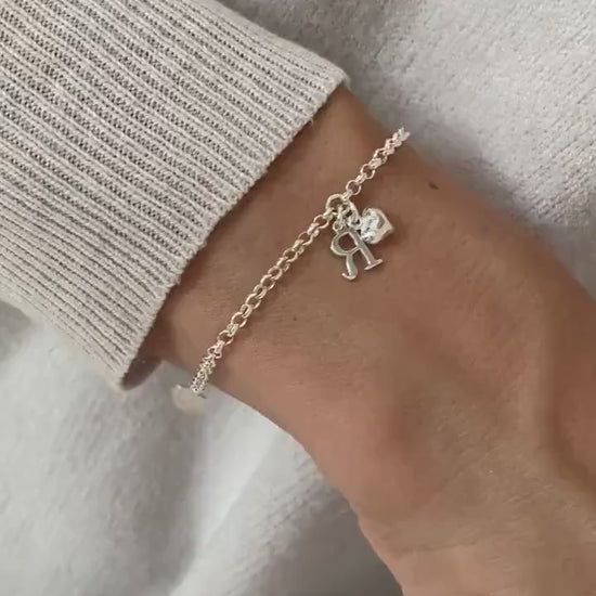 initial and heart charm bracelet, personalised jewellery, letter charm bracelet, gifts for women, bridesmaids gifts, HANNA HEART-SB72