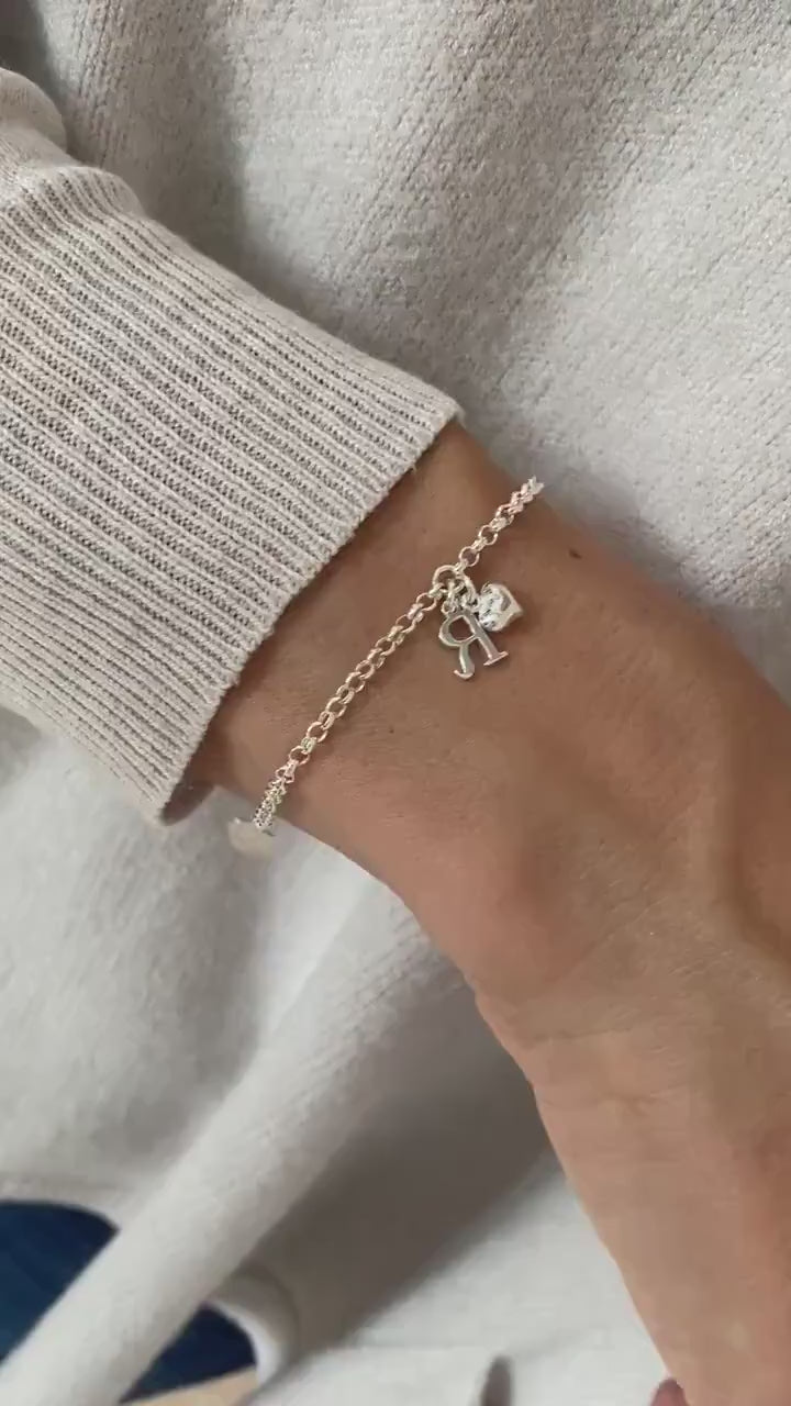 initial and heart charm bracelet, personalised jewellery, letter charm bracelet, gifts for women, bridesmaids gifts, HANNA HEART-SB72