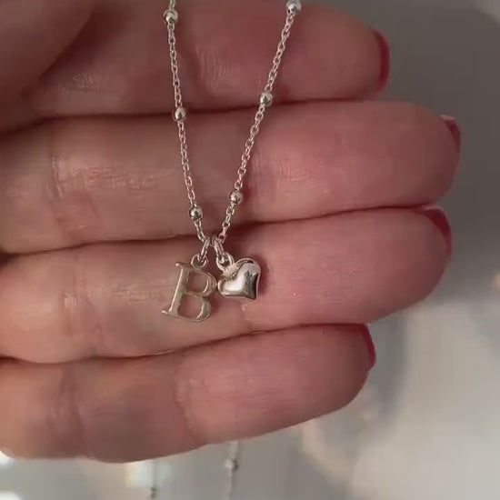 dainty initial necklace with heart charm, custom letter necklace, monogram necklace for birthday gift, INITIAL HEART-SN32