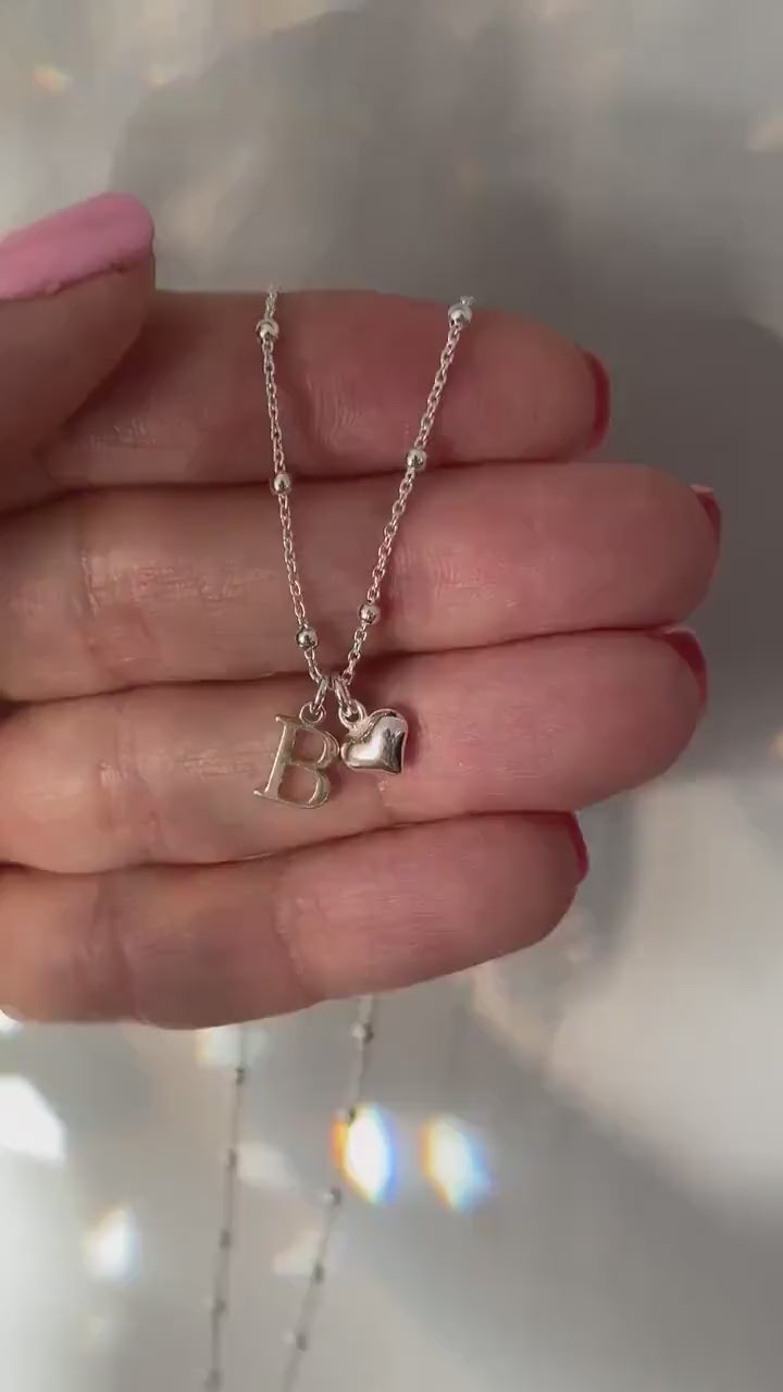 dainty initial necklace with heart charm, custom letter necklace, monogram necklace for birthday gift, INITIAL HEART-SN32