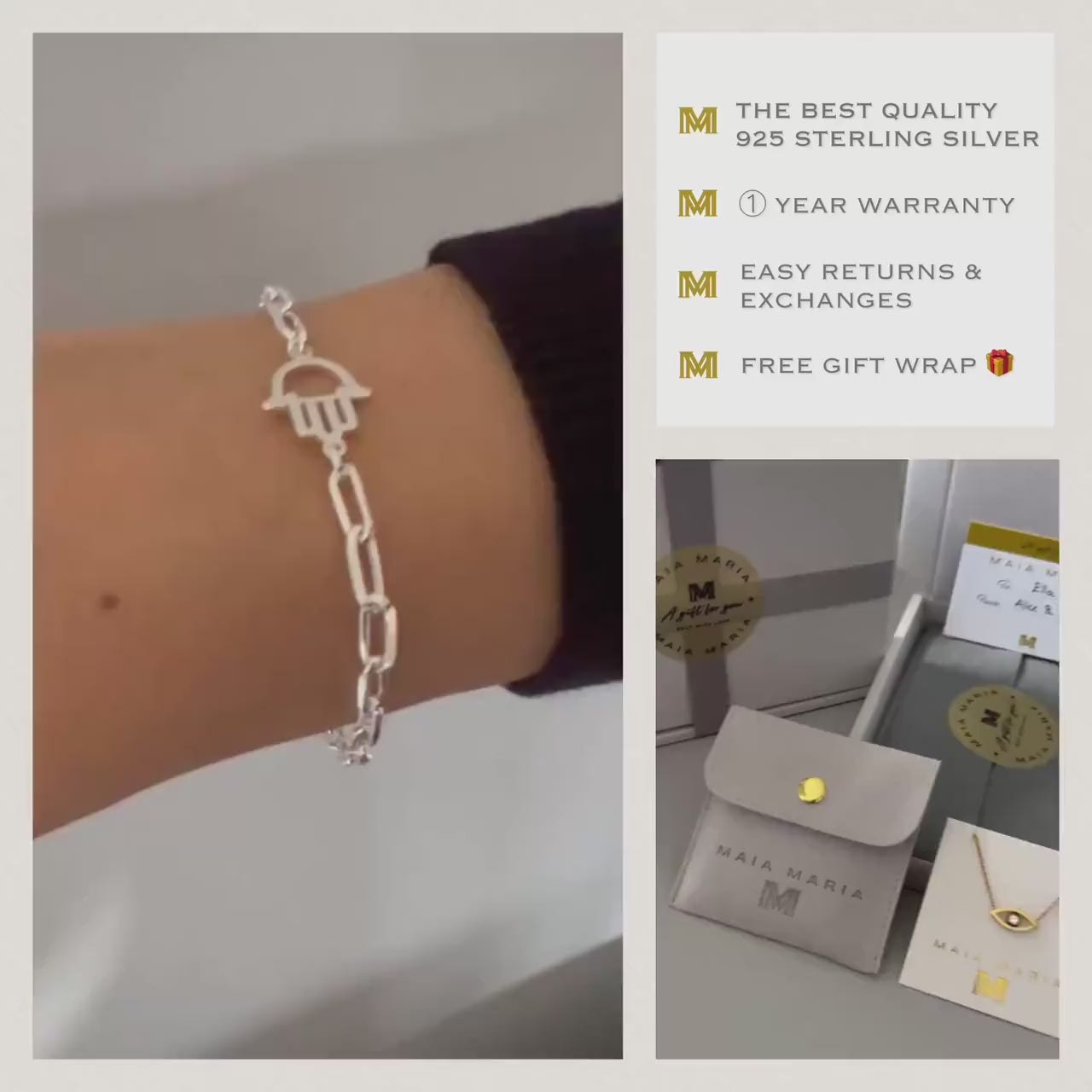 hamsa hand, chain bracelet, paperclip chain, sterling silver bracelet, gifts for women, minimalist jewellery, fatima hand, Fatima LOTTI