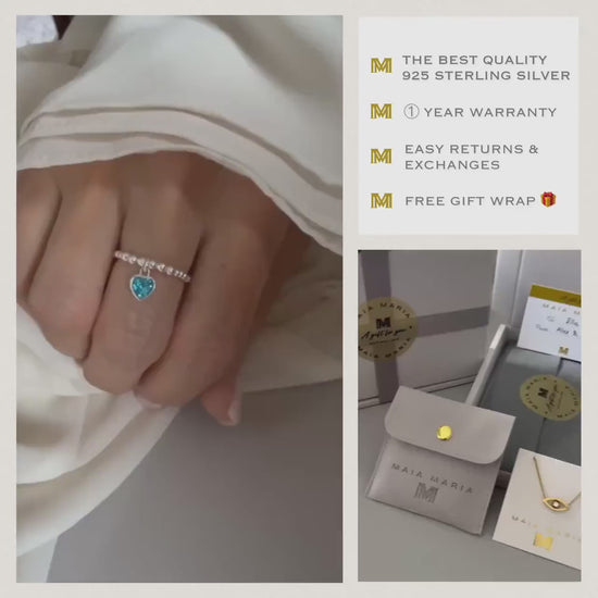birthstone heart ring, personalised gifts, sterling silver heart charm ring, dangle ring, handmade, birthday gifts, stretchy ring, SR2501