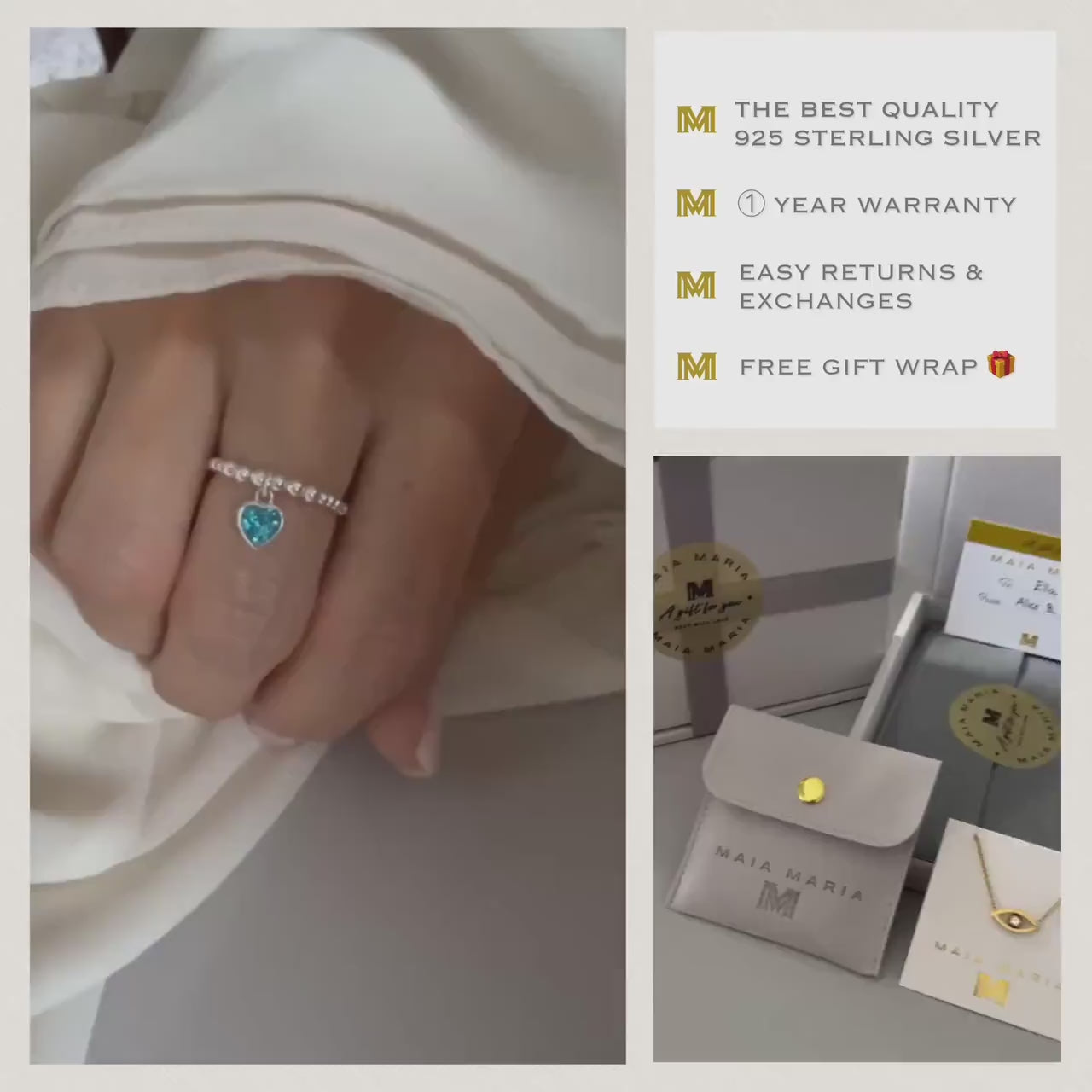 birthstone heart ring, personalised gifts, sterling silver heart charm ring, dangle ring, handmade, birthday gifts, stretchy ring, SR2501