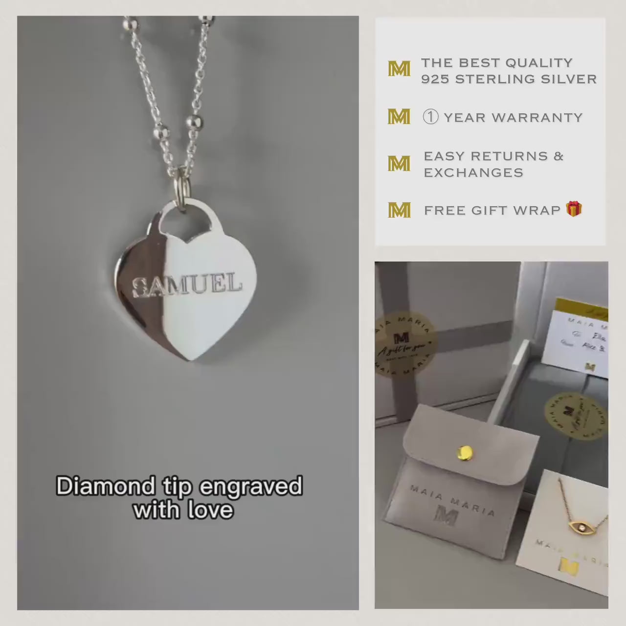 engraved large heart necklace, name necklace, sterling silver, satellite chain, birthday gift, personalised gift, keepsake, word charm,SNE17