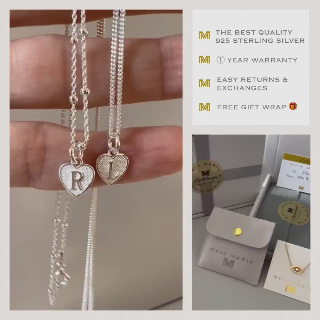 dainty initial necklace, gift for her, monogram pendant, sterling silver jewellery, custom letter, 18th birthday gift, heart initial-SNM14