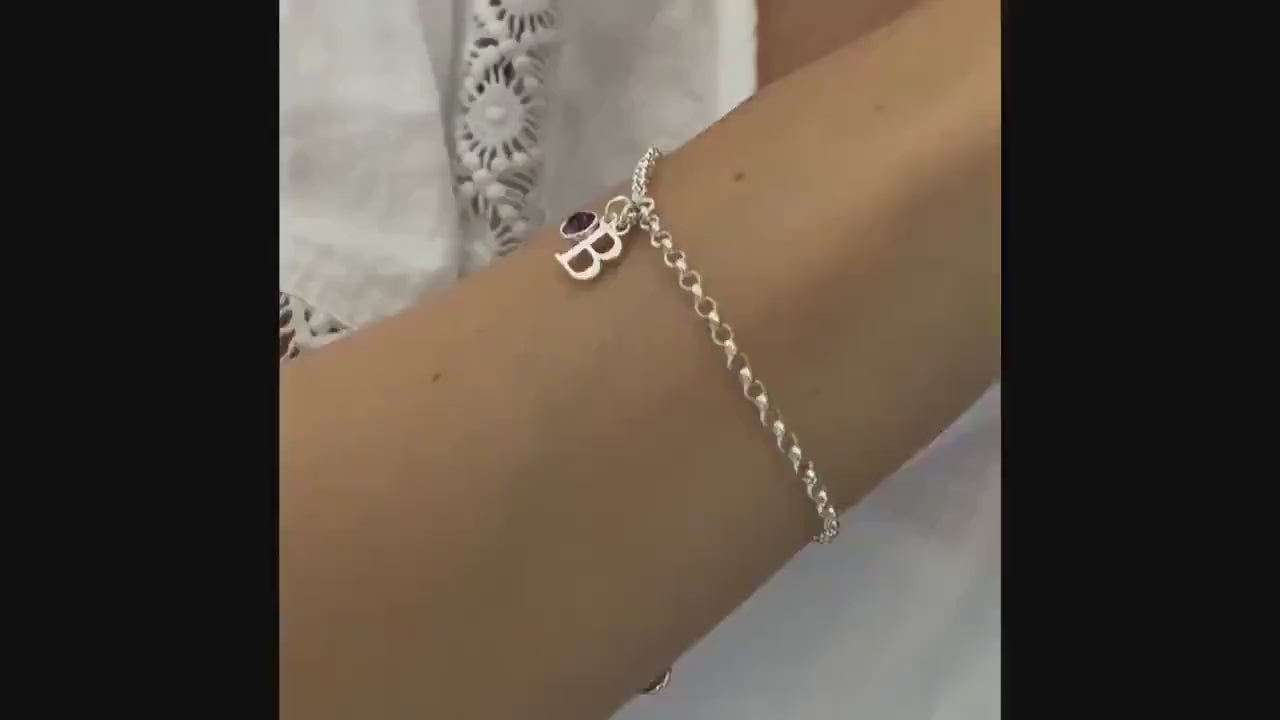 birthstone and initial sterling silver bracelet, personalised jewellery, monogram bracelet,18th birthday gift, HANNA Initial&Birthstone-SB71