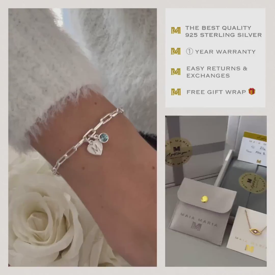 birthstone and initial sterling silver bracelet, personalised jewellery, monogram bracelet,18th birthday gift, LOTTI HIB-SBM13