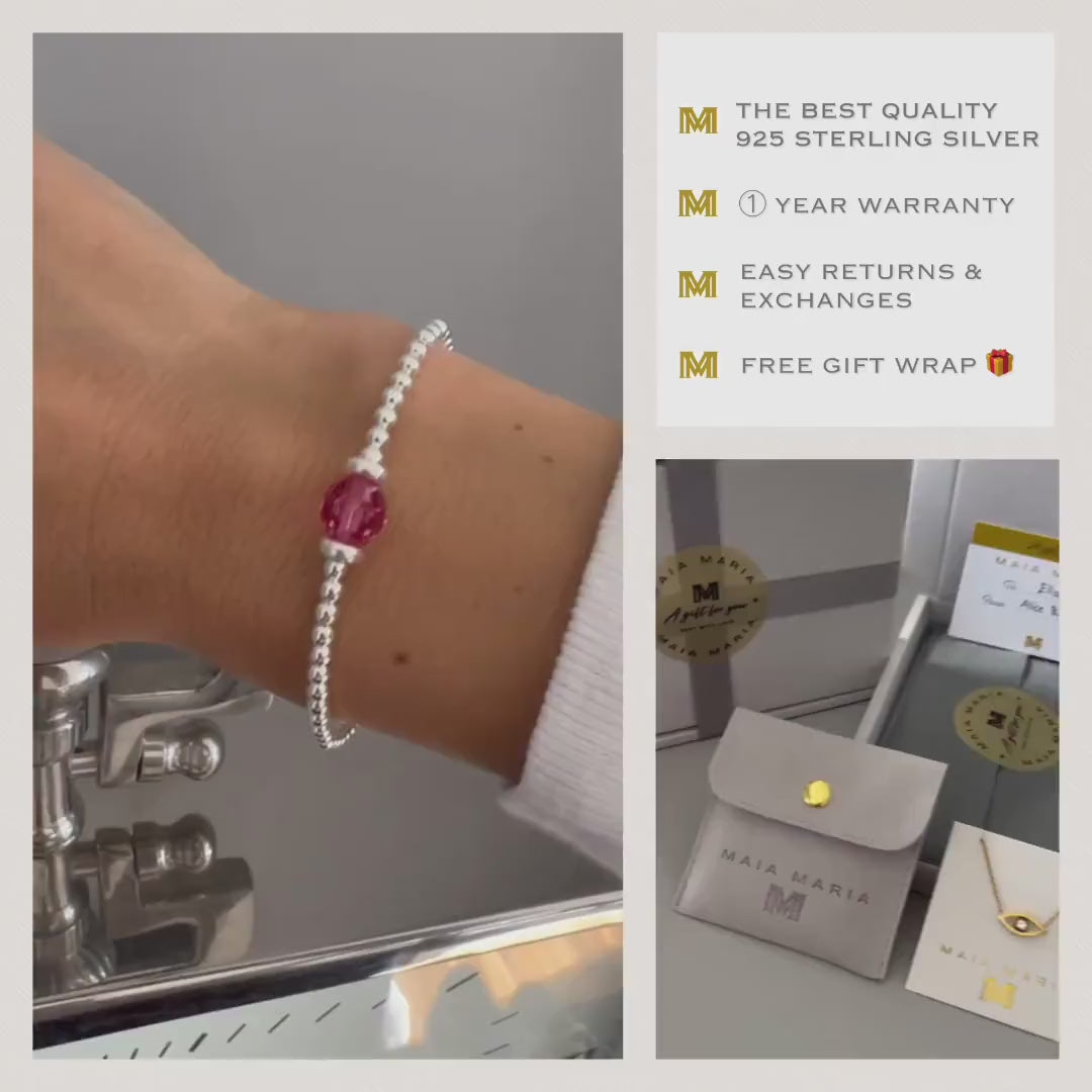 birthstone bracelet, sterling silver, handmade, bead bracelet, gift for her, personalised, stackable bracelet, stretchy, KELLY-SBM03