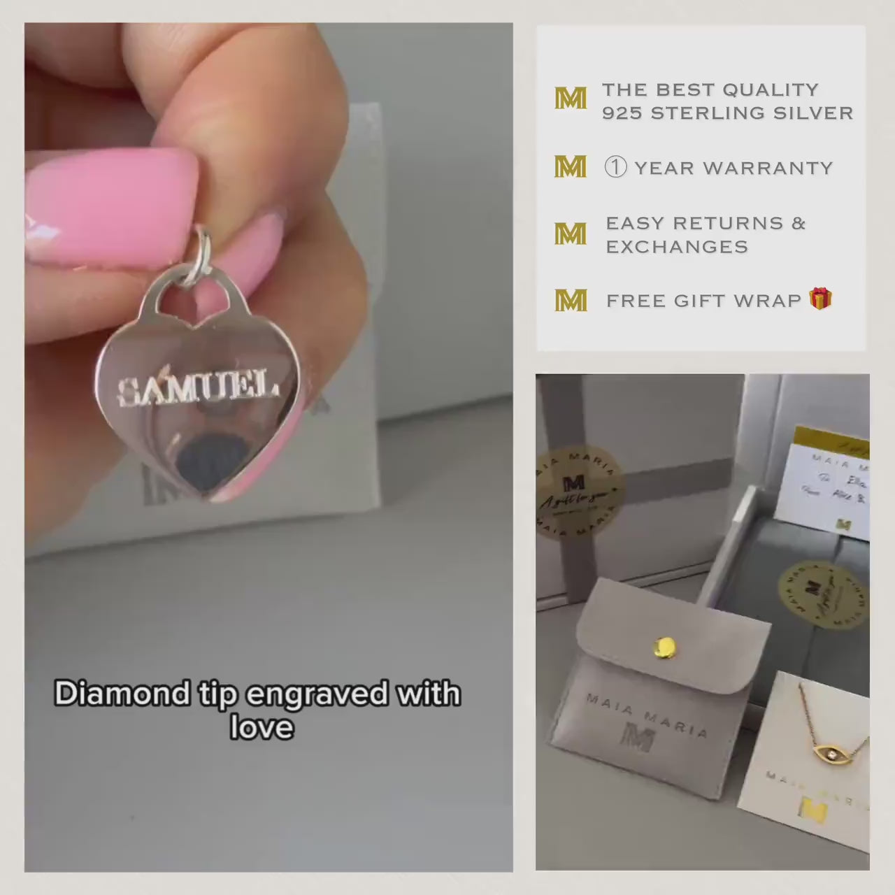 engraved large heart charm, sterling silver, word pendant for necklace, unique gifts, minimalist, bridesmaids gift, personalised gift, SPE16