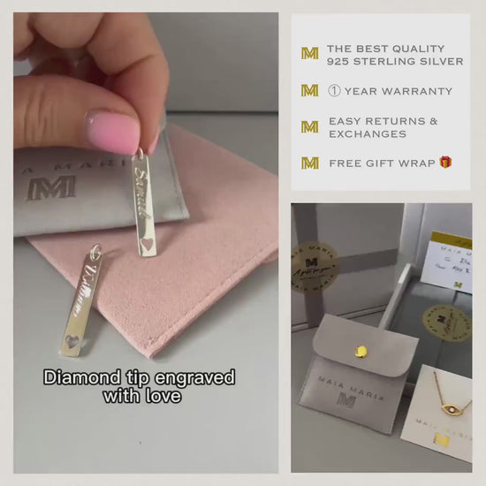 engraved rectangular bar charm, sterling silver, word pendant for necklace, necklace tag, unique gifts, minimalist, personalised gift, SPE16