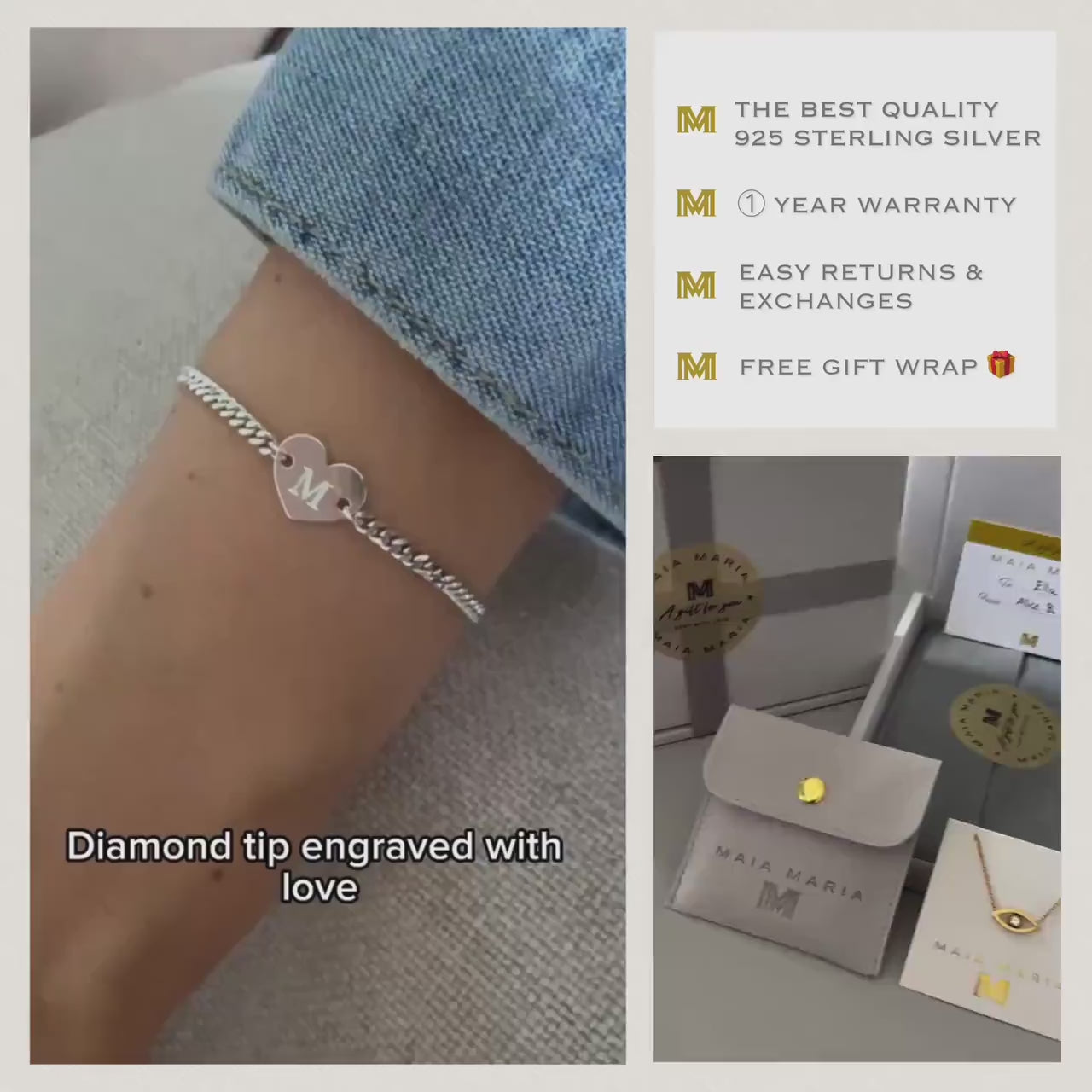 heart initial chain and link bracelet, engraved letter, bracelet for women, keepsake, 925 silver, personalised gifts, birthday gifts, SBE14