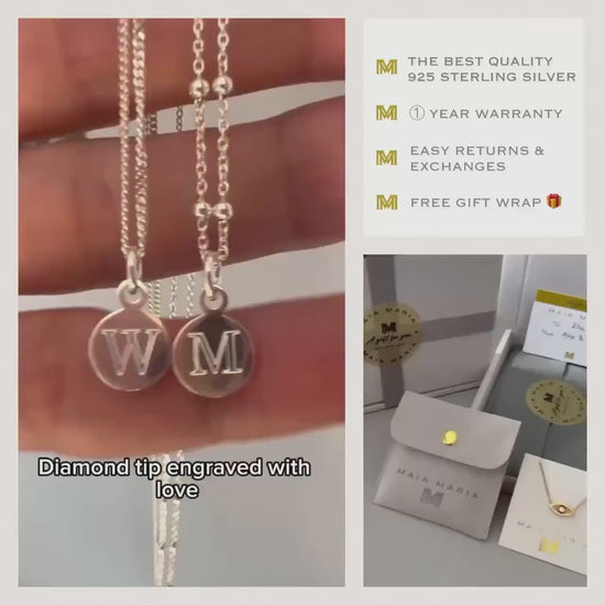 personalised necklace, new mum gift, dainty initial, minimalist engraved initial disc, sterling silver, gift for mum, birthday gift, SNE05